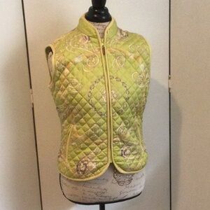 J. McLaughlin Silk Zip Front Quilted Equestrian Style Horse & Stirrup Vest.